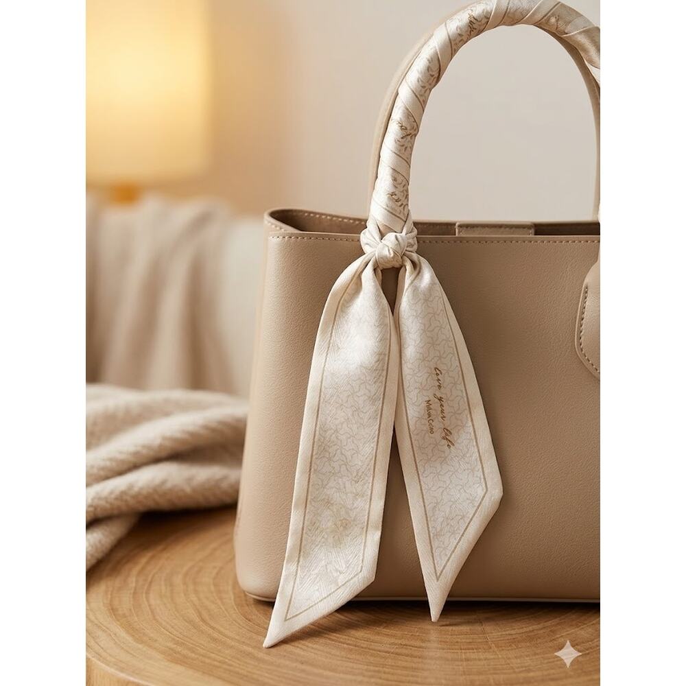 Melon Ccino "Love Your Life" Floral Skinny Ribbon Scarf, Cream/Tan